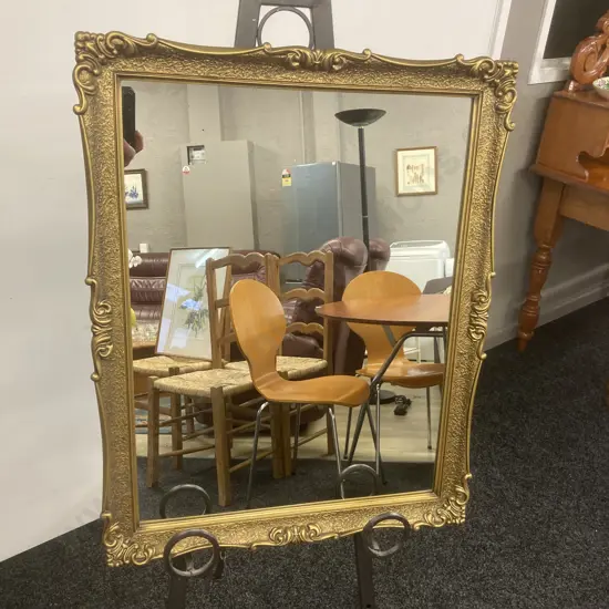 Wall Mirror With Ornate Gold Colour Frame. 68 x 55cm