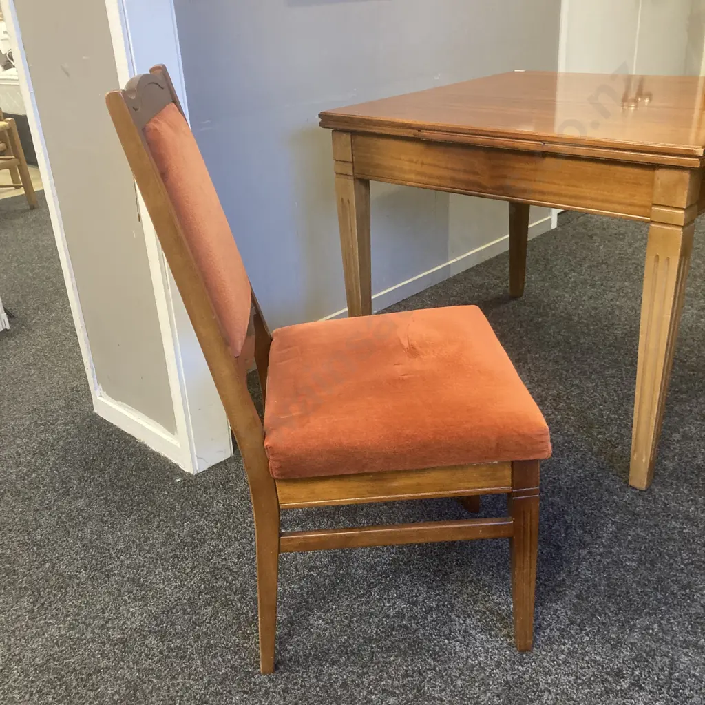 Mahogany Draw Leaf Extension Dining Table With 5 Burnt Orange Colour Draylon Chairs & Matching Stool Image 1++