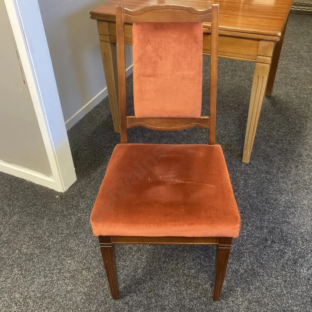 Mahogany Draw Leaf Extension Dining Table With 5 Burnt Orange Colour Draylon Chairs & Matching Stool Image 1++