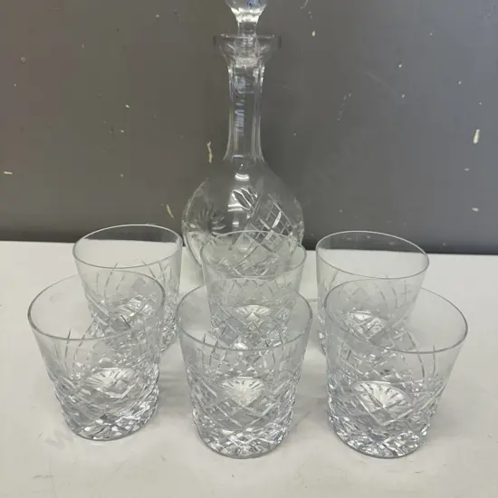 Vintage Crystal Decanter & Six Crystal Spirit Glasses