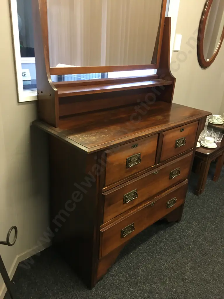 Antique Kauri Dressing Table With Swivel Mirror, 4 Drawer, Metal Drop Handles. H171 W112 D48cm Image 1++