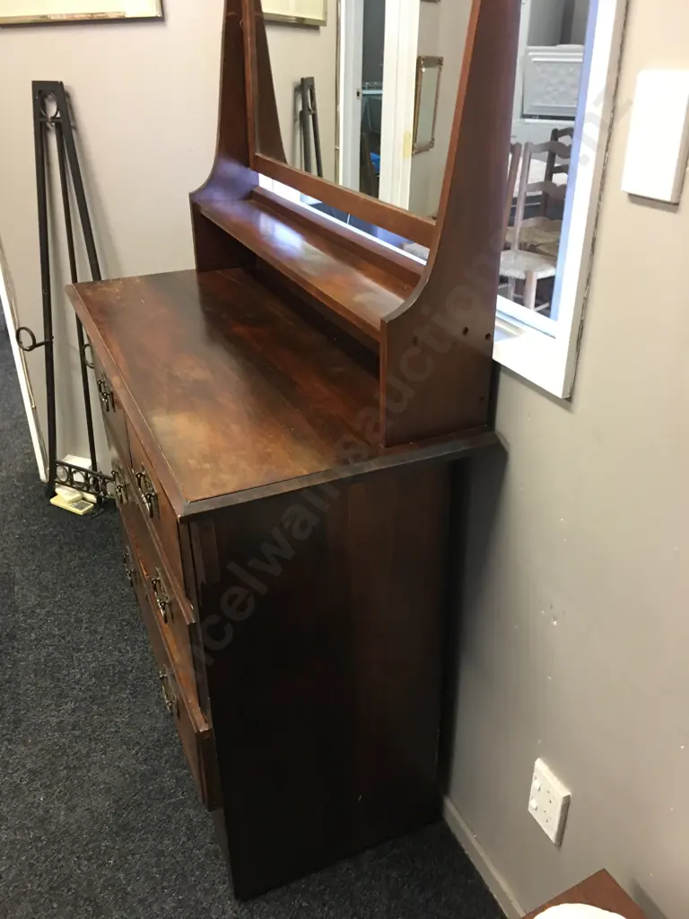 Antique Kauri Dressing Table With Swivel Mirror, 4 Drawer, Metal Drop Handles. H171 W112 D48cm Image 1++