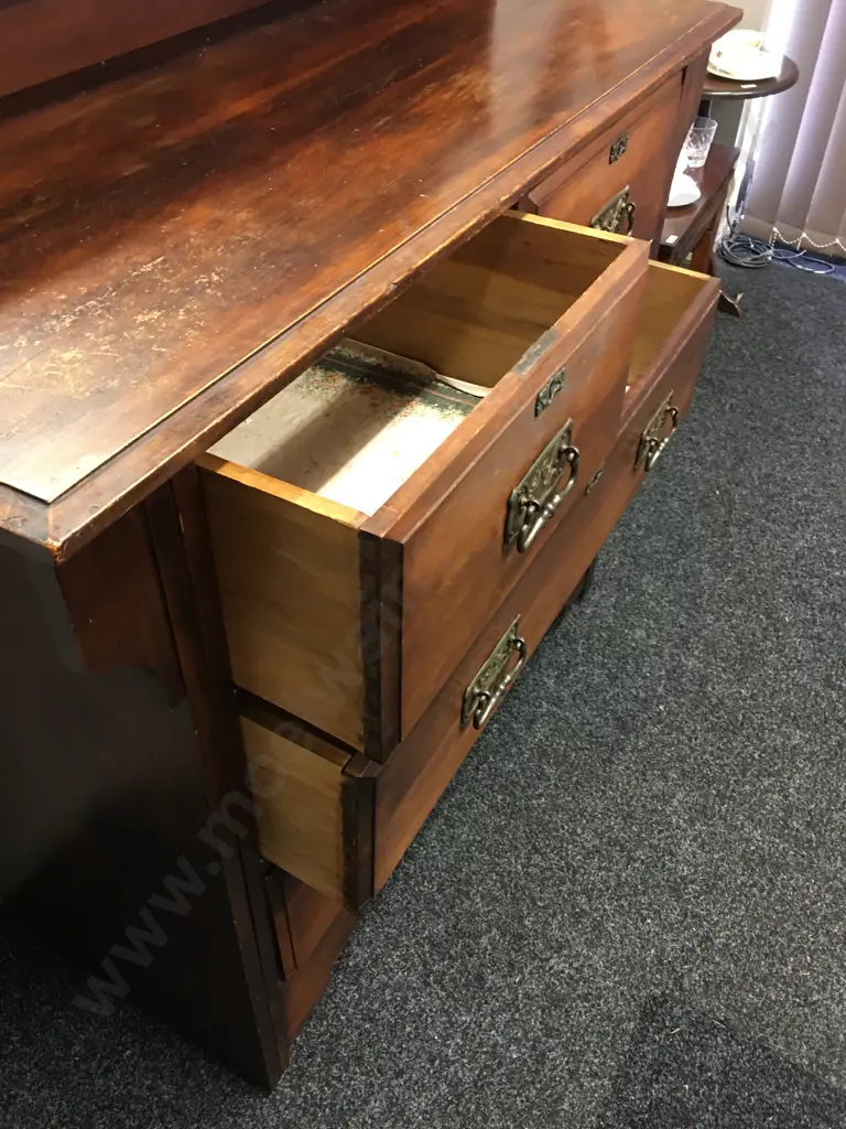 Antique Kauri Dressing Table With Swivel Mirror, 4 Drawer, Metal Drop Handles. H171 W112 D48cm Image 1++