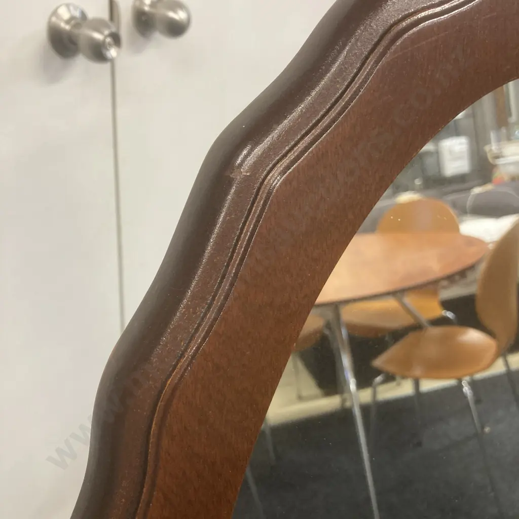 Mahogany Oval Wall Mirror With Scalloped Frame. 74 x 50cm Image 1++