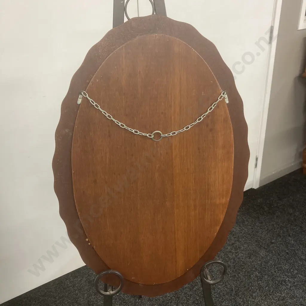 Mahogany Oval Wall Mirror With Scalloped Frame. 74 x 50cm Image 1++