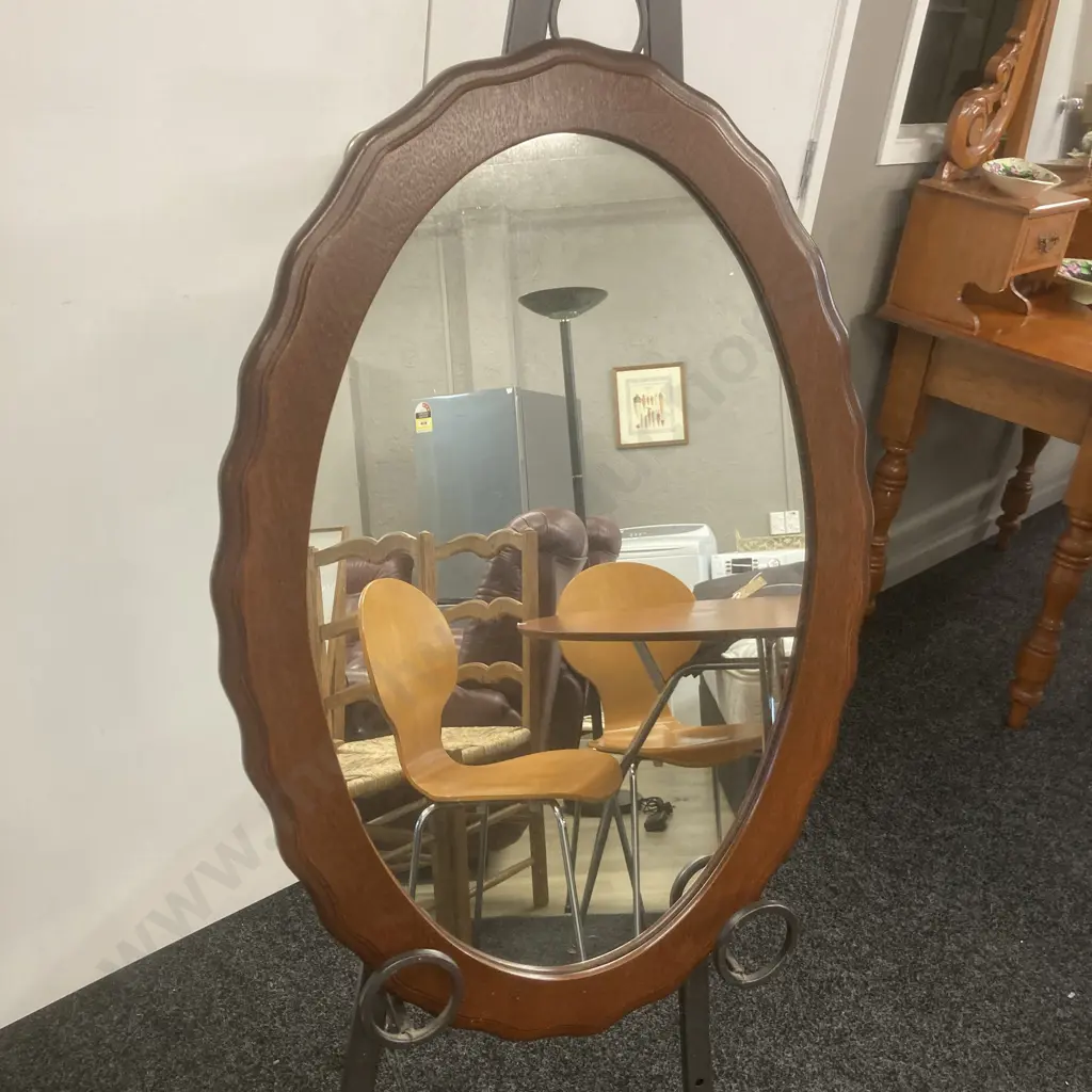 Mahogany Oval Wall Mirror With Scalloped Frame. 74 x 50cm Image 1++