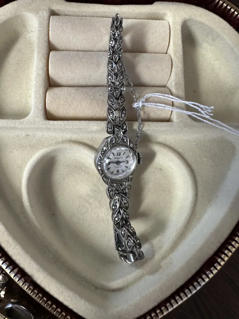 Vintage Art Deco Marcasite Progress  Watch 17 Jewels Image 1++