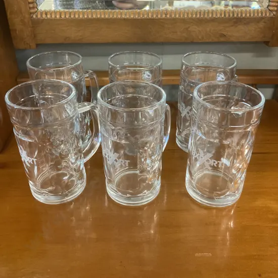 Lot of 6 New Export Glass Beer Steins