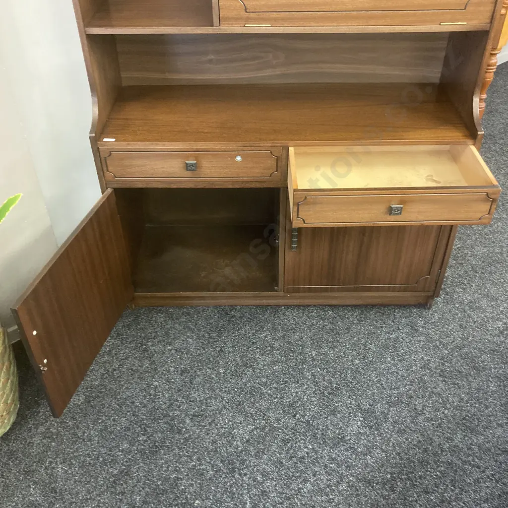 Mahogany Wall Unit Cocktail / Display Cabinet, Glass Doors, Mirror Backed, Locking Drawer With Key. H180 W106 D39cm Image 1++