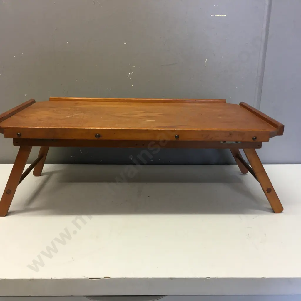 Vintage Folding Breakfast Tray With Marquetry Pattern Image 1++