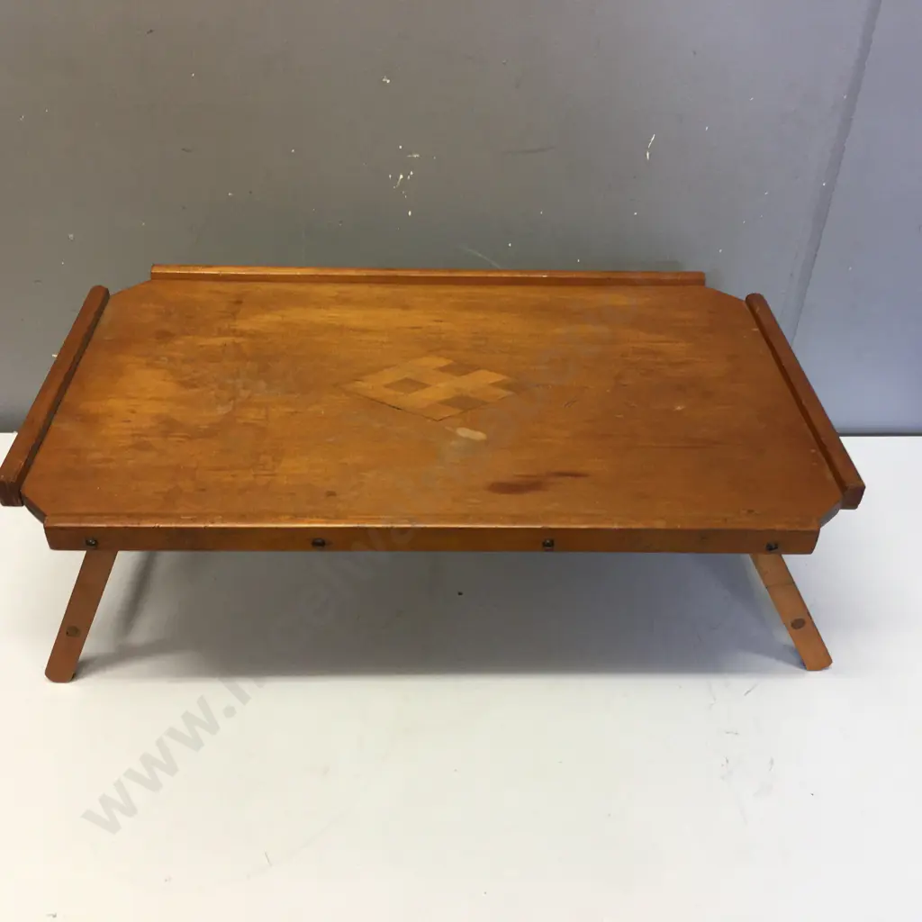 Vintage Folding Breakfast Tray With Marquetry Pattern Image 1++