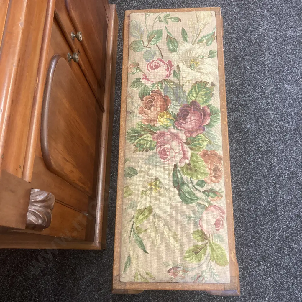 Antique Queen Anne Style Bench With Tapestry Top. H30 W101 D39.5cm Image 1++