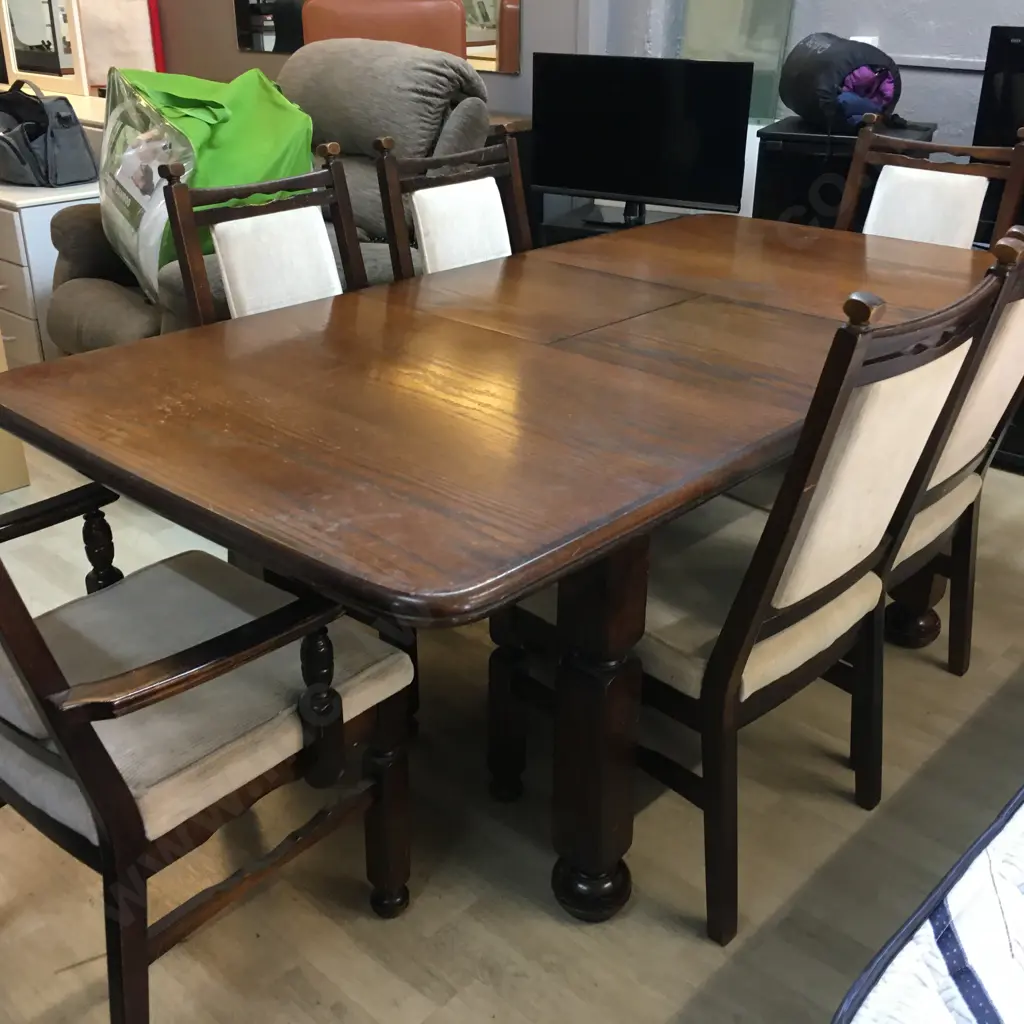 Vintage Oak Extension Dining Table With 6 Chairs Including 2 Carvers Image 1++