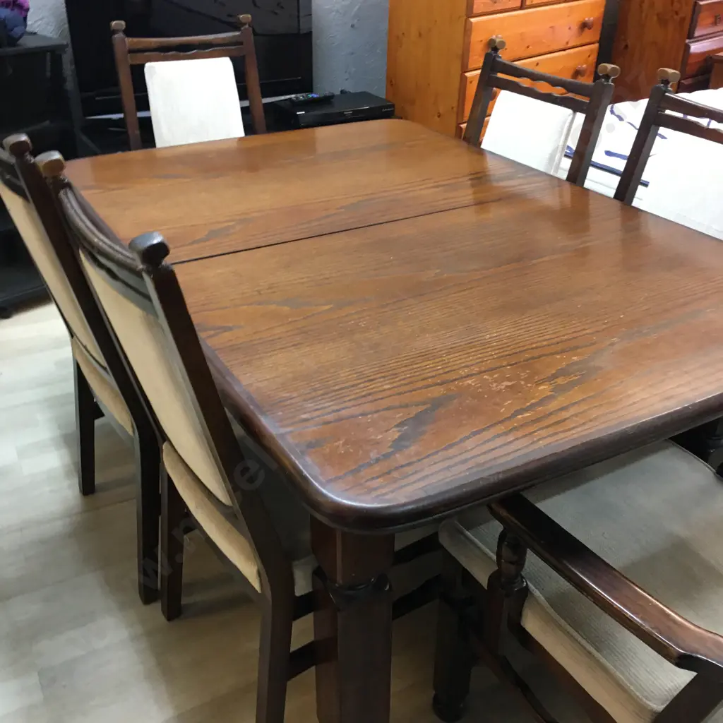 Vintage Oak Extension Dining Table With 6 Chairs Including 2 Carvers Image 1++