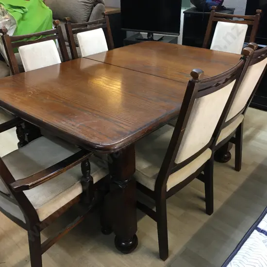 Vintage Oak Extension Dining Table With 6 Chairs Including 2 Carvers