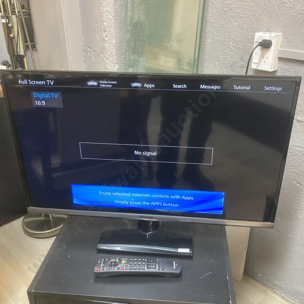 Panasonic 32" TV Model TH-32AS630Z Full HD Smart LED-LCD TV With Remote Control & Black Glass Double Door Cabinet Image 1++