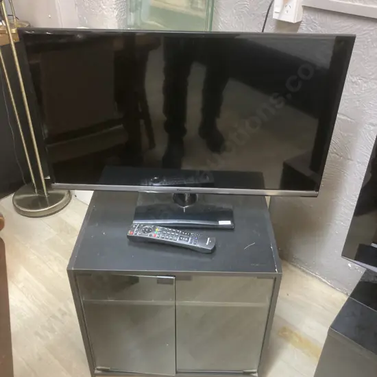 Panasonic 32" TV Model TH-32AS630Z Full HD Smart LED-LCD TV With Remote Control & Black Glass Double Door Cabinet