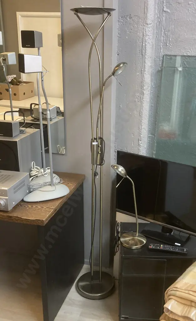 Brushed Gold Floor Lamp With a Matching Table Lamp Image 1++