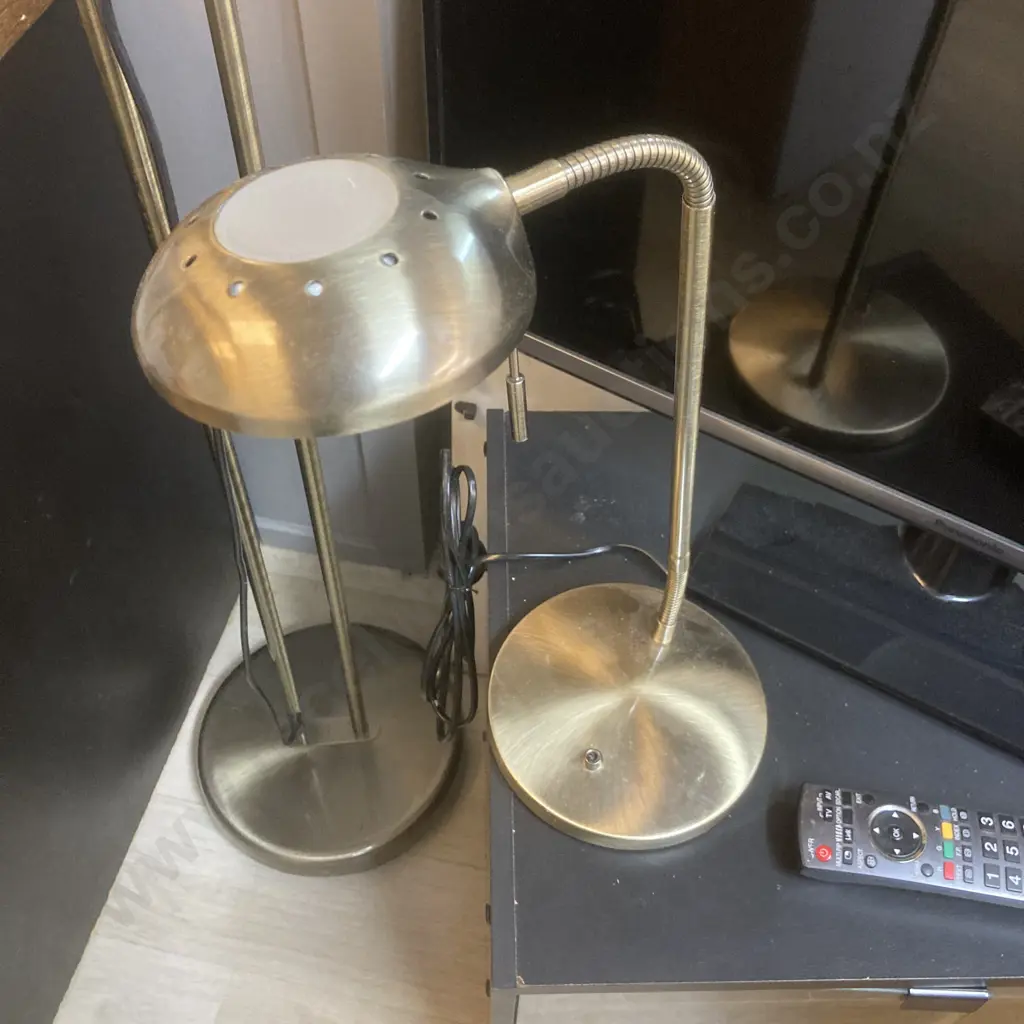 Brushed Gold Floor Lamp With a Matching Table Lamp Image 1++