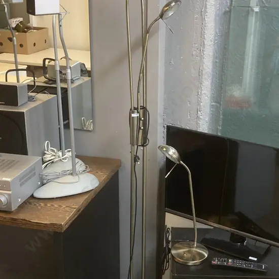 Brushed Gold Floor Lamp With a Matching Table Lamp