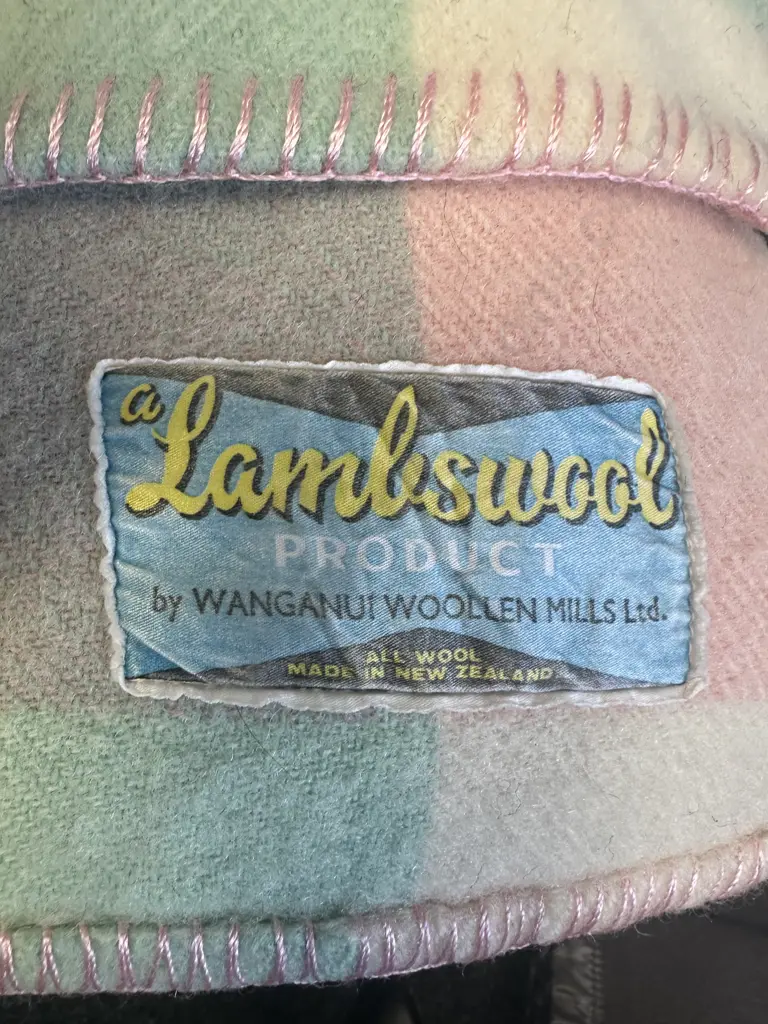 Pair of Woollen Double Blankets Lambs Wool by Wanganui Woollen Mills Limited - Mint Green & Pink Image 1++