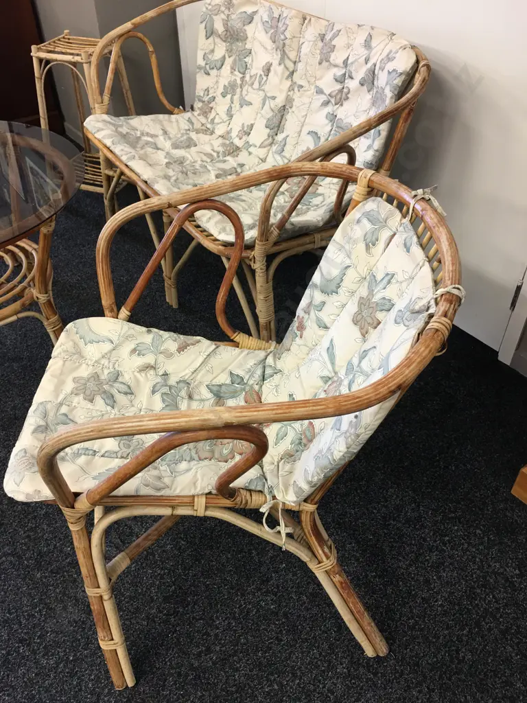 Vintage Cane Patio Suite - 5 Piece Including Plant Stand Image 1++
