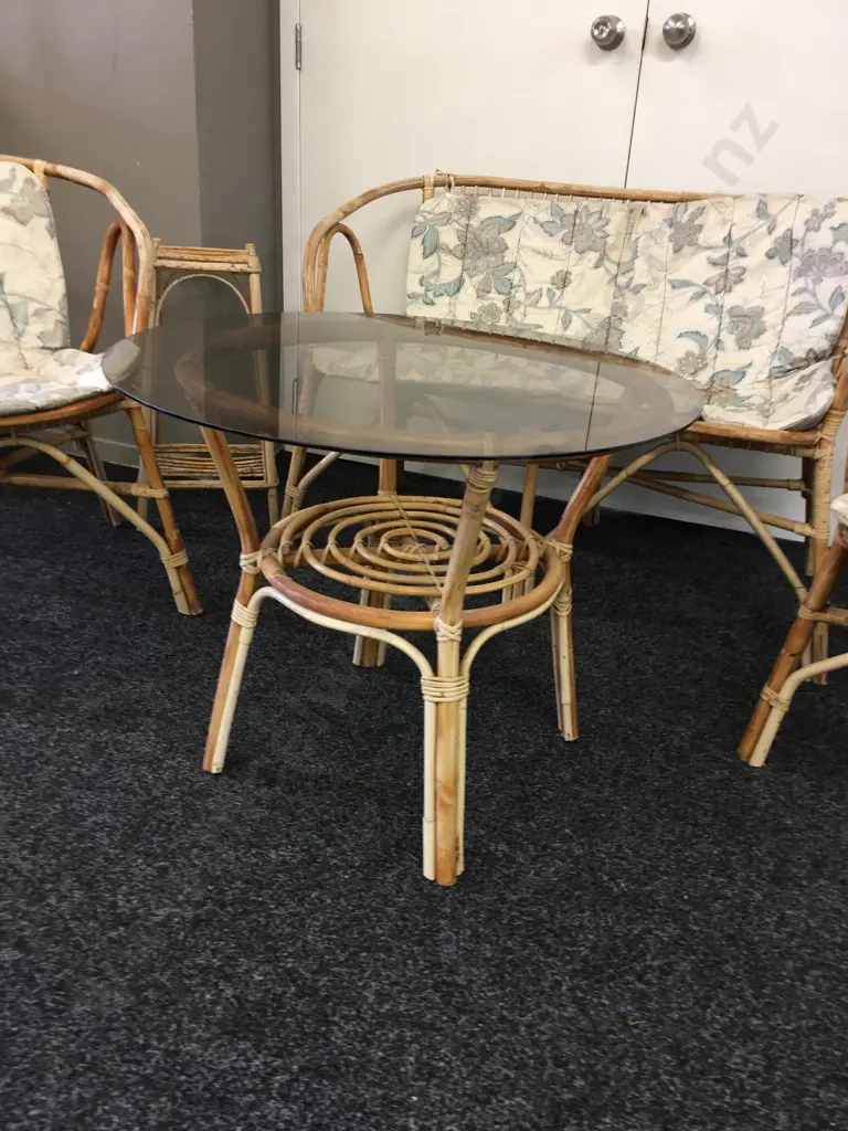 Vintage Cane Patio Suite - 5 Piece Including Plant Stand Image 1++