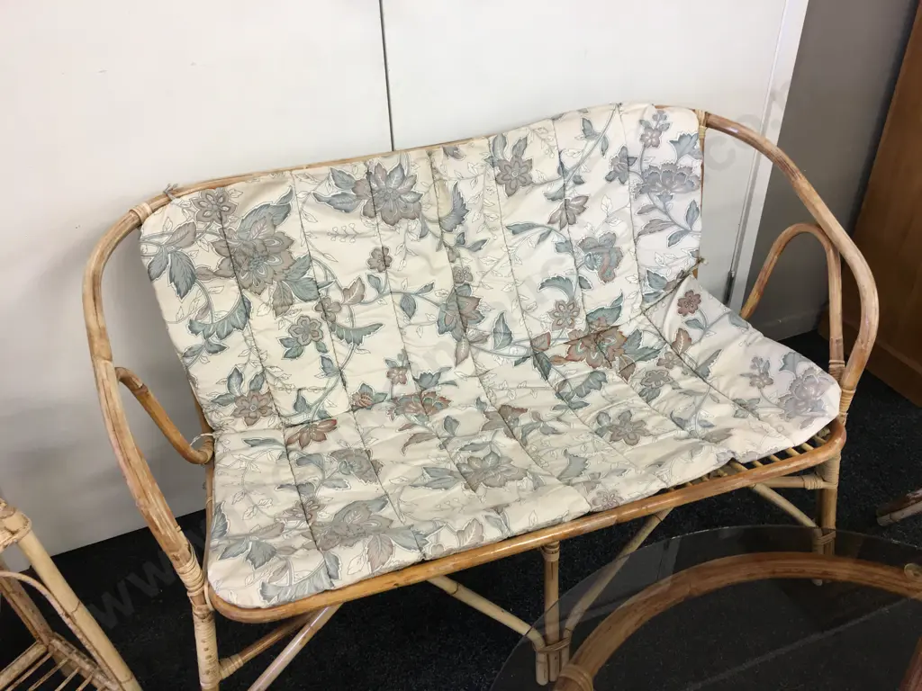 Vintage Cane Patio Suite - 5 Piece Including Plant Stand Image 1++