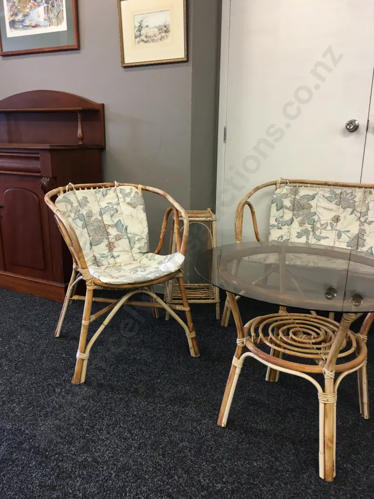 Vintage Cane Patio Suite - 5 Piece Including Plant Stand Image 1++