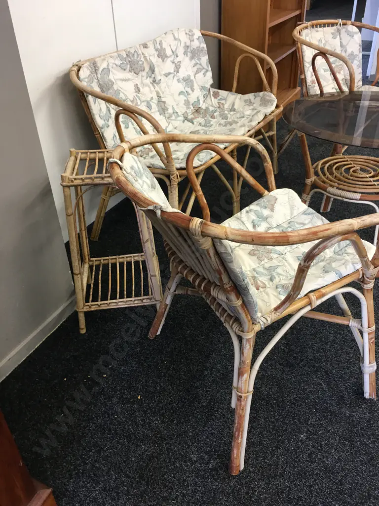 Vintage Cane Patio Suite - 5 Piece Including Plant Stand Image 1++