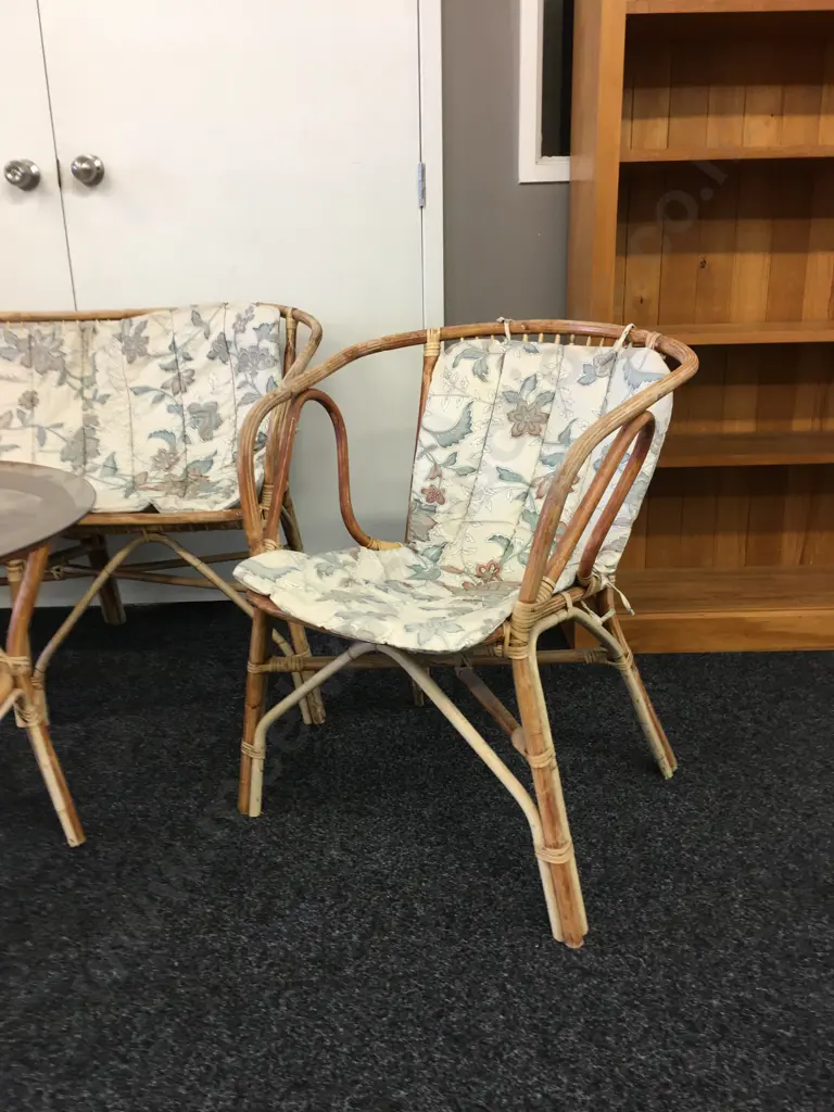 Vintage Cane Patio Suite - 5 Piece Including Plant Stand Image 1++
