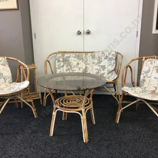 Vintage Cane Patio Suite - 5 Piece Including Plant Stand