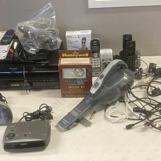 Box Lot Electronics, Phones, Etc ( Vacuum Has No Power Supply)