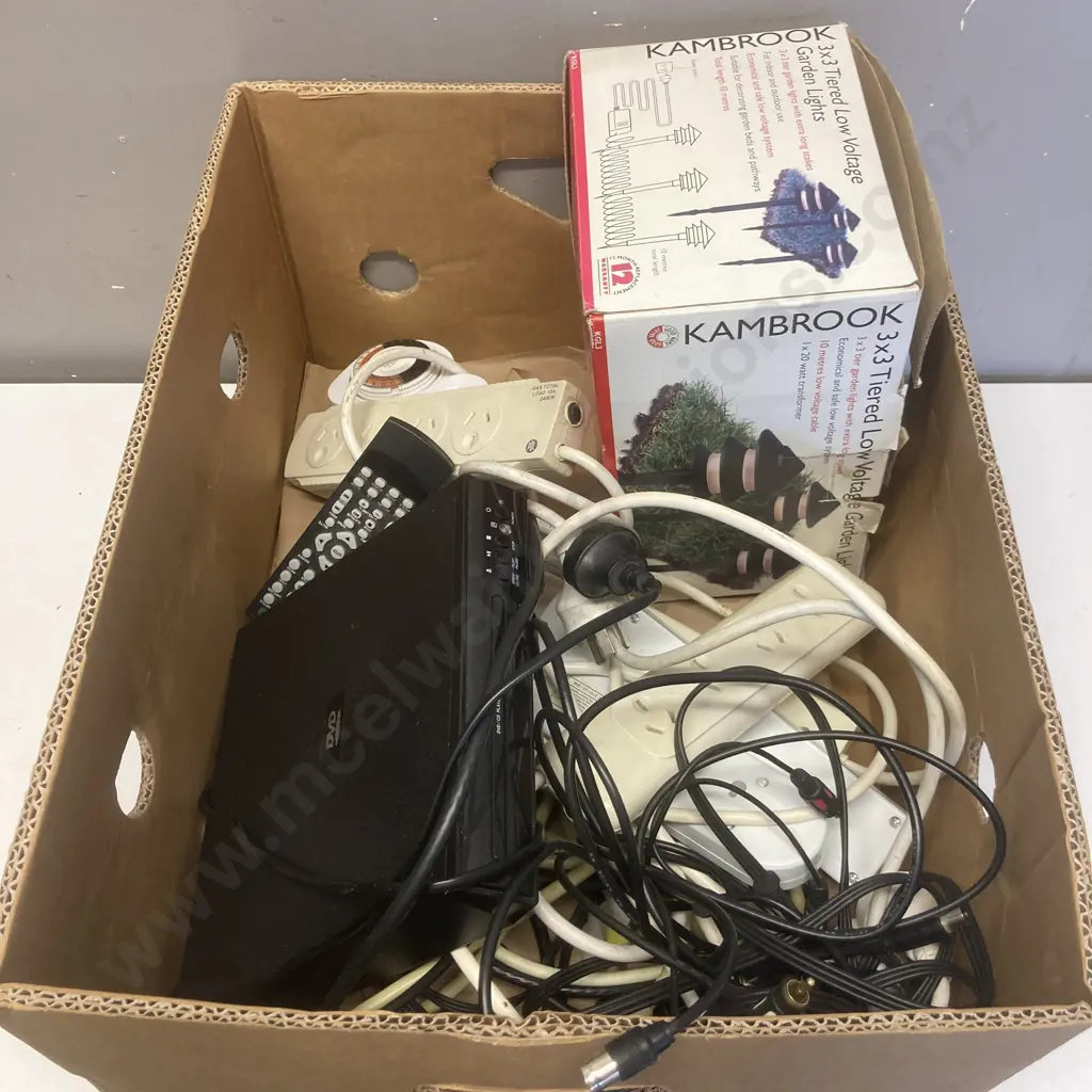 Box Lot DVD Player Leads, Kambrook Garden Light Set Etc (Donated) Image 1++