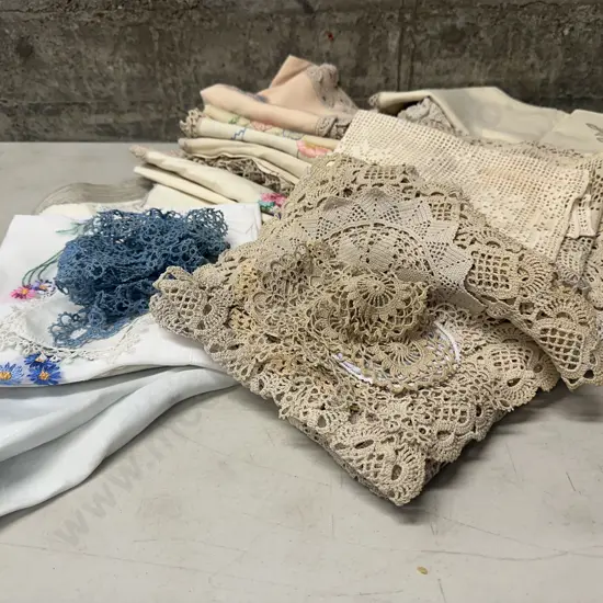 Selection Of Vintage Linen Including Table Cloths, Napkins, Doilies Etc