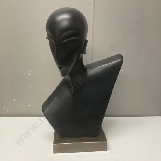 Lindsey B Balkweill Style Black Modernist Bust. 58 x 33cm, Plastic With a Wood Base