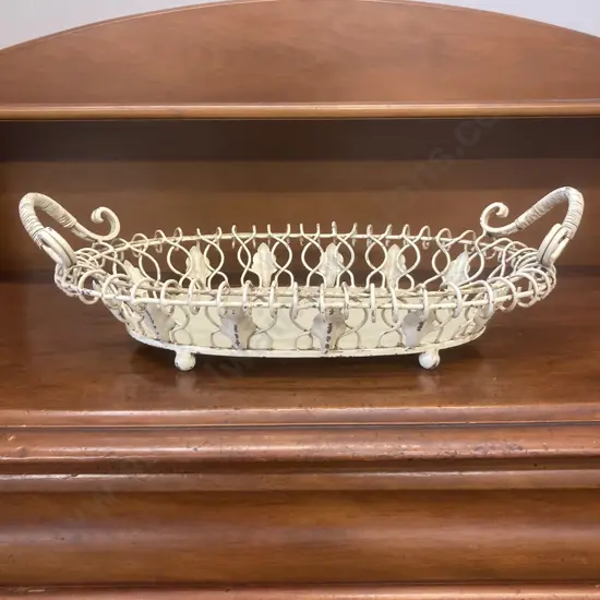 Vintage Wrought Iron Footed Basket - Shabby Chic. H14 W50.5 D31cm