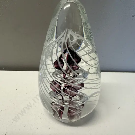 Vintage Art Glass egg Shaped Paper Weight Spiral Swirl H15cm.