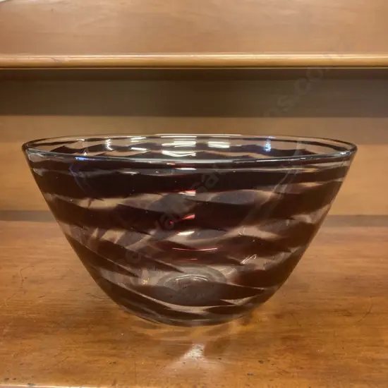 Large Hand Blown Art Glass Bowl. 13 x 24cm