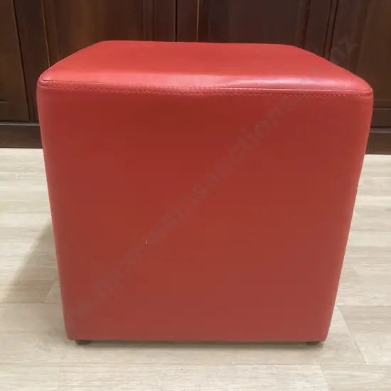 Red Leather Effect Ottoman Footstool. 44 x 44cm