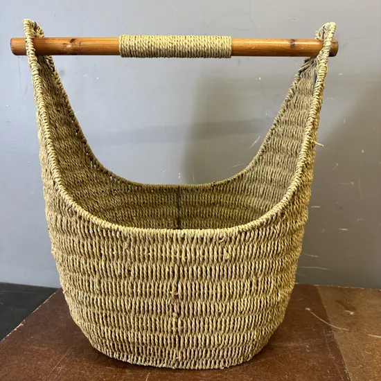 Large Vintage Seagrass Gondola Basket H54,W53cm.