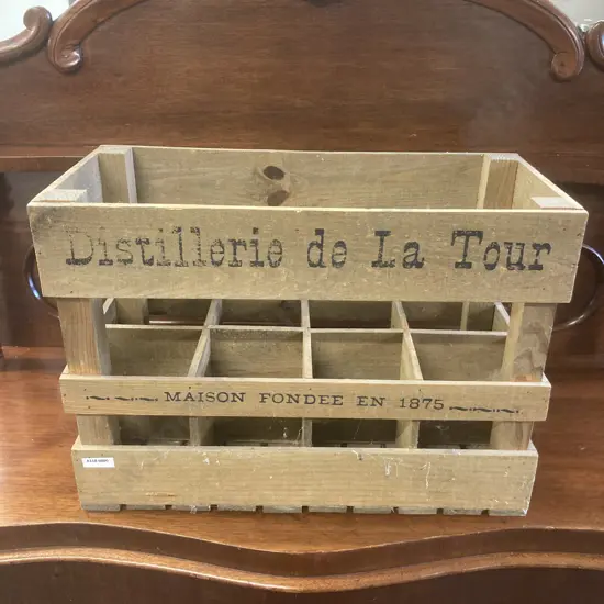 Aged Wooden Wine Bottle Crate From Distillerie de La Tour  - Maison Fondee en 1875. H33 W46 D22cm