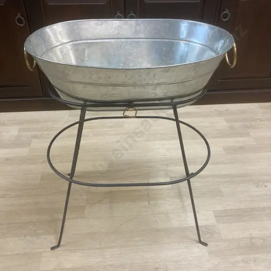 Galvanised Tub Ice Bucket With Steel Stand