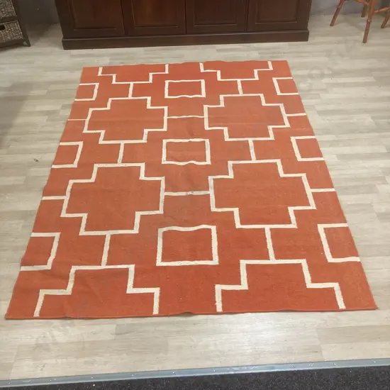 Large 225 x 164cm Orange & Cream Floor Rug