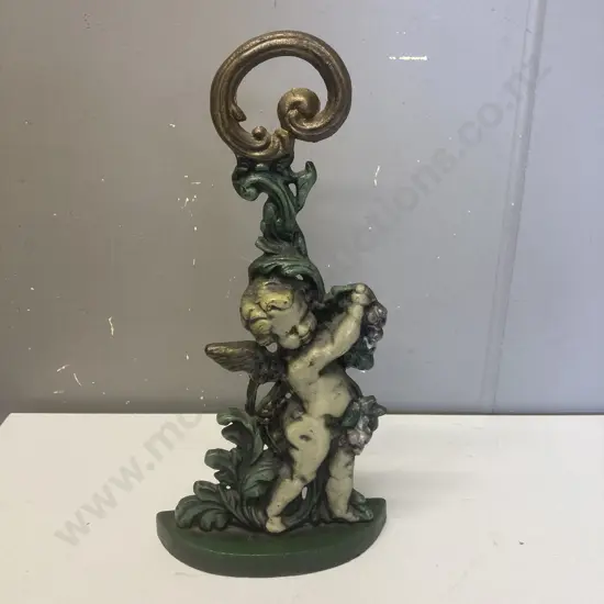 Victorian Style Putti Cherub Door Stop, Painted Cast Iron. H42.5cm