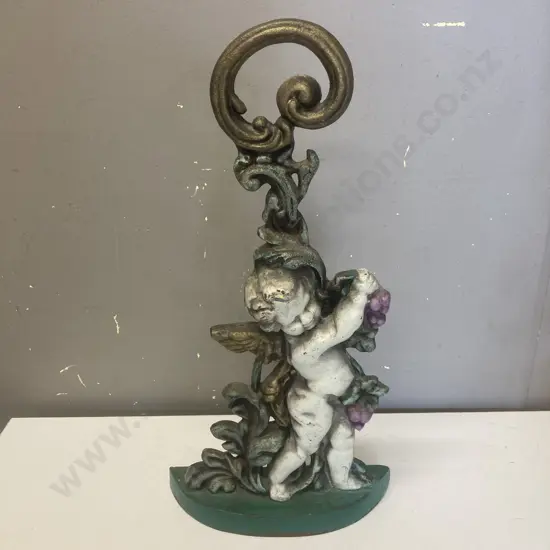 Victorian Style Putti Cherub Door Stop, Painted Cast Iron. H40.5cm