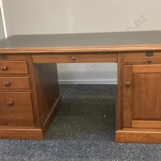 Mill-Yard Presidents Desk, Solid Wood, Green Inlaid Top. H75 W155 D80cm