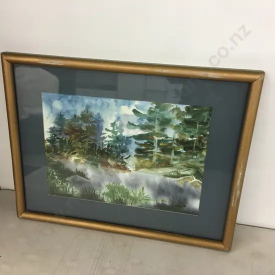 Vintage Framed Artwork Watercolour ? 'Study Of Trees' Signed Lilian 96 H39,W50cm.