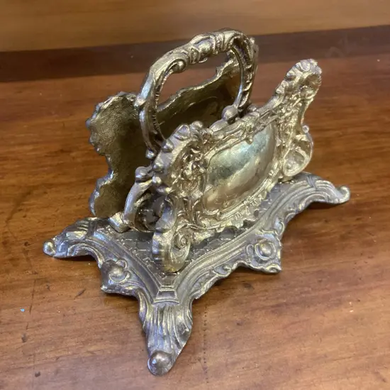 Antique Art Nouveau Ornate Brass Letter Holder by A&M Leatherlines N.Y. Heavy. 12 x 17cm