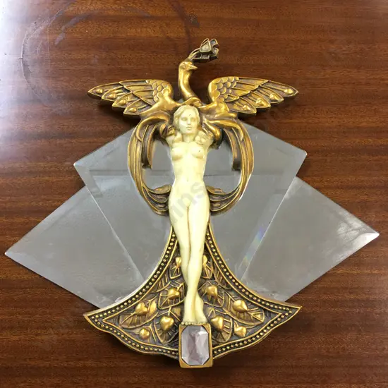 Art Nouveau Parisan Peacock Twin Bevelled Mirrors Wall Plaque